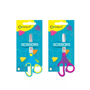   Olló iskolai CONNECT, 13cm-es, gumírozott fogóval, felakasztható csomagolásban