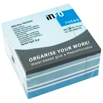   Jegyzettömb GLN öntapadós, 75x75 mm, 400 lap, pasztell színek (fehér,kék, türkiz)