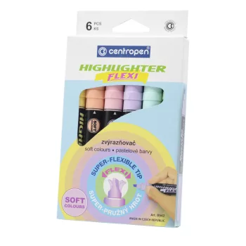   Szövegkiemelő rugalmas véggel CENTROPEN 8542 vágott 1-5 mm 6db-os készlet, pasztell színek