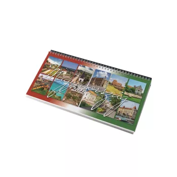   Asztali naptár 320mm x 155mm Magyarország fehér lapok fekvő zöld műbörrel borított tartóval Realsystem 2026.