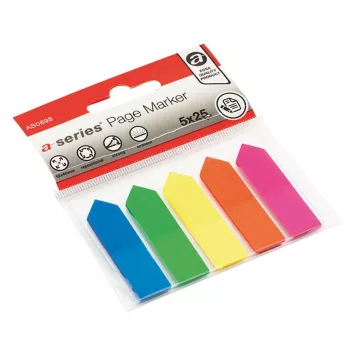   Jelölőcímke 12x44mm, 5x25lap, nyilak, műanyag A-series kék, zöld, sárga, pink, narancssárga