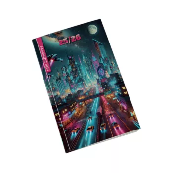   Diák zsebkönyv 125mmx205mm, fehér lapokkal 2025/2026 cyberpunk Realsystem