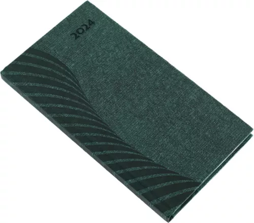 Zsebnaptár álló Amigo, fehér lapokkal zöld Realsystem 2024.