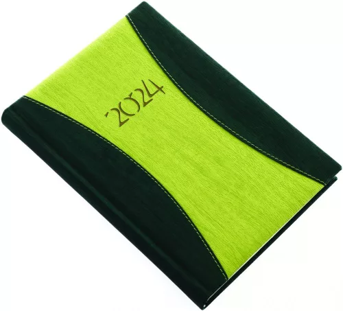 Határidőnapló Prémium A A/5, napi krémszínű lapokkal zöld Realsystem 2024.