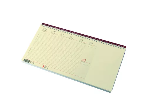 Asztali naptár 320mmx155mm, krémszínű lapokkal blokktömbös fekvő bordó műbörrel borított tartóval Realsystem 2024.