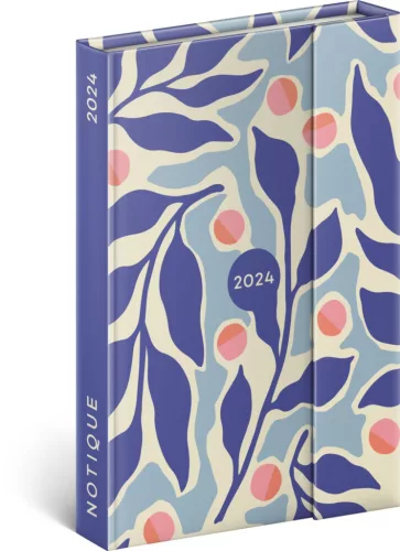 Határidőnapló mágnessel záródó, krémszínű lapokkal Leaves 110×160 mm, Realsystem 2024.