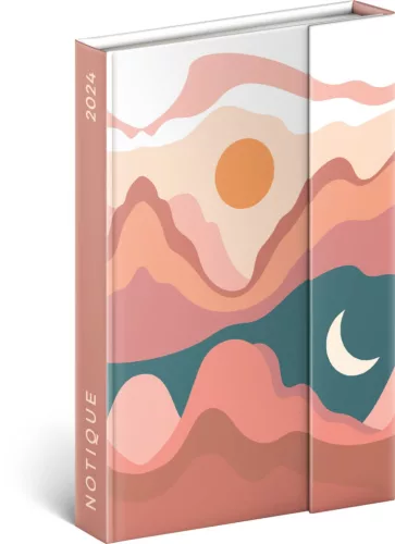 Határidőnapló mágnessel záródó, krémszínű lapokkal Moon 110×160 mm, Realsystem 2024.