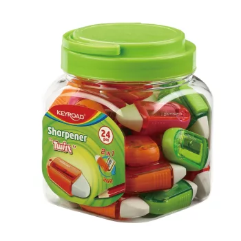   Hegyező, 2 lyukú, radírral, 24 db/display, Keyroad Twist, vegyes színek