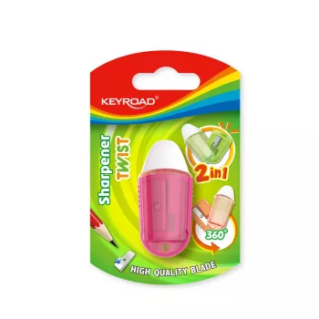   Hegyező, 2 lyukú, radírral, 1 db/bliszter, Keyroad Twist, vegyes színek
