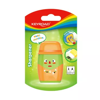   Hegyező, 2 lyukú, radírral, 1 db/bliszter, Keyroad 2in1, vegyes színek