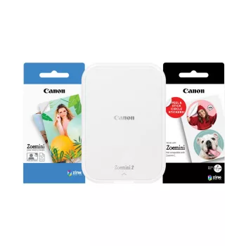   Canon ZOEMINI 2 Fotónyomtató Gyöngyházfehér + 5x7,6cm ZINK fotópapír 20 lap + 3.3 cm ZINK 10 lap körmatrica papír