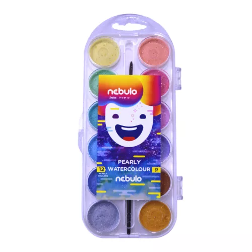 Vízfesték készlet, 12db-os, gyöngyház színű, 30mm festékgombokkal Nebulo