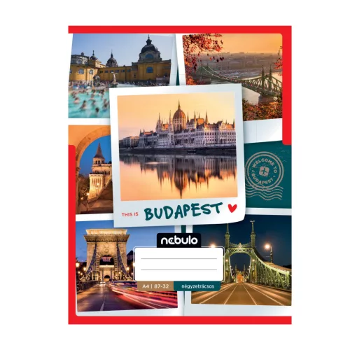 Füzet, A4, kockás, 87-32, ország-város minták, 12 db/csomag Nebulo