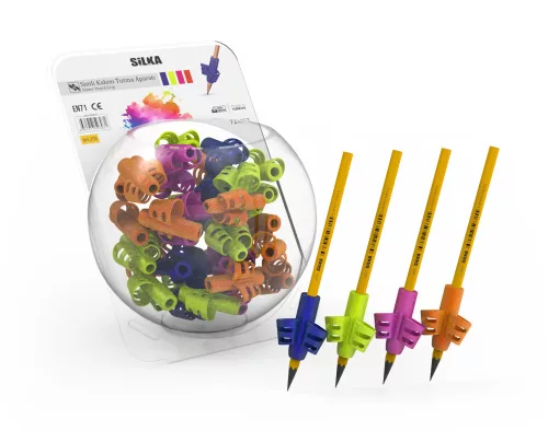 Ceruza markolat, fogássegítő, szilikon, csillám, 72 db/display, Silka