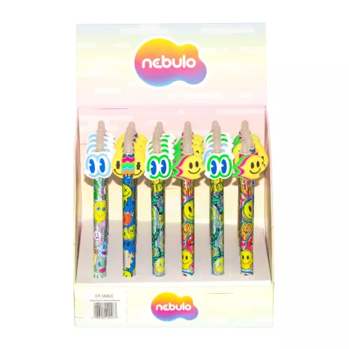 Zseléstoll radírozható, nyomógombos, smile, 36 db/display Nebulo