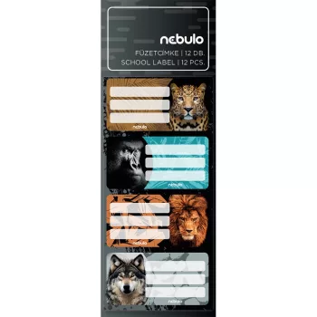   Füzetcímke 12db-os, Vadállatok, vegyes minták, 25 ív/csomag, Nebulo