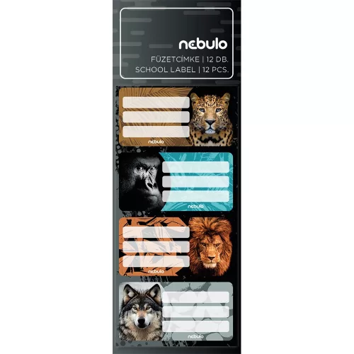 Füzetcímke 12db-os, Vadállatok, vegyes minták, 25 ív/csomag, Nebulo
