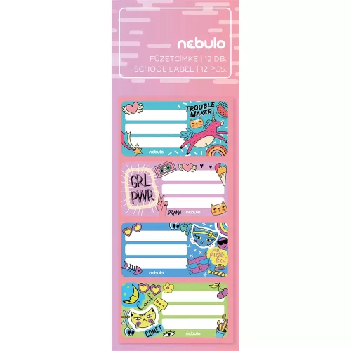 Füzetcímke 12db-os, Girl Power, vegyes minták, 25 ív/csomag, Nebulo