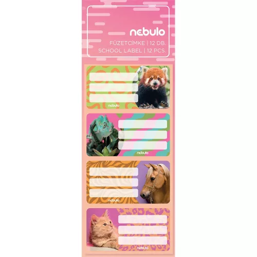 Füzetcímke 12db-os, Cukiállatok, vegyes minták, 25 ív/csomag, Nebulo