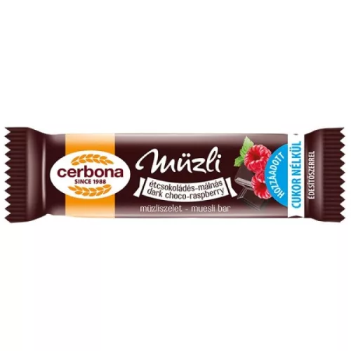 Müzliszelet 20 g, CERBONA, étcsokis-málnás hozzáadott cukor nélkül