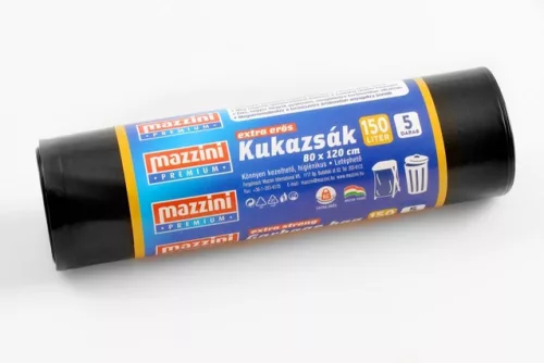 Szemeteszsák újrahasznosított 150 liter 80 x 120 cm 25 mikron 10 tekercs/csomag Mazzini_fekete