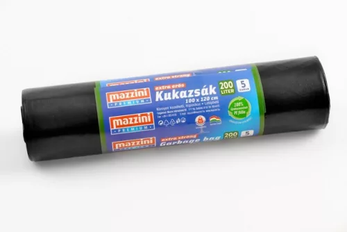 Szemeteszsák újrahasznosított erősített 200 liter 100 x 120 cm 30 mikron 10 tekercs/csomag Mazzini_fekete