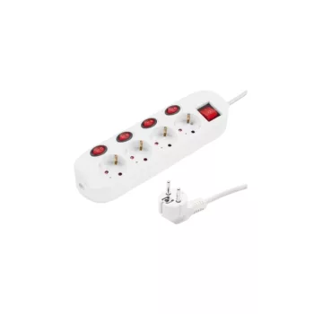   Elosztó négy csatlakozós 4+1 kapcsolós 1,5m kábellel asztali 16A max.