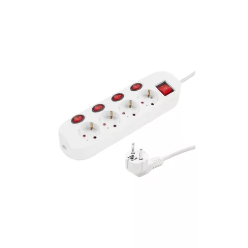 Elosztó négy csatlakozós 4+1 kapcsolós 1,5m kábellel asztali 16A max.