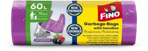 Szemeteszsák köthető füles 60 literes 15 db/tekercs Fino lila