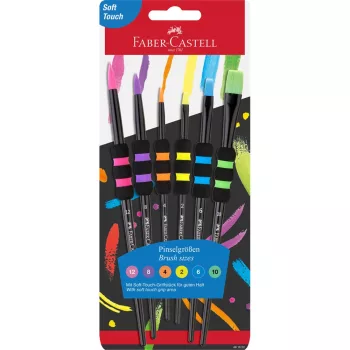   Ecsetkészlet 2,4,6,8,10,12 puha tapintású kerek/lapos Faber-Castell 6klf. fekete szín