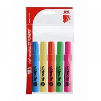   Szövegkiemelő készlet, 1-4 mm, ICO "Videotip", 5 különböző szín