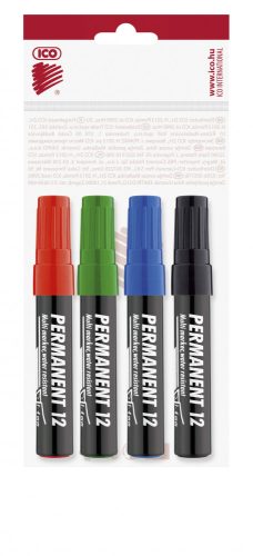 Alkoholos marker készlet, 1-4 mm, vágott, ICO "Permanent 12", 4 különböző szín