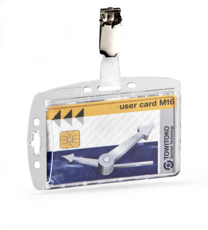 Biztonsági kártyatarató DURABLE 1 kártya számára, csipesszel, 25db/csomag, áttetsző
