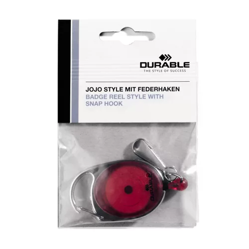 Kihúzható névjegytartó DURABLE WITH SNAP HOOK karabineres piros