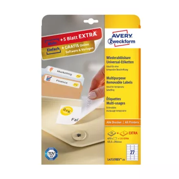   Etikett címke, univerzális visszaszedhető 63,5 x29,6 mm, Avery 