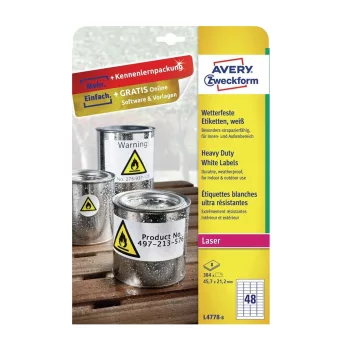   Etikett címke, időjárásálló poliészter, 45,7 x21,2 mm, Avery fehér 