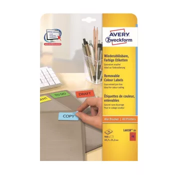   Etikett címke, univerzális visszaszedhető 45,7 x21,2 mm, Avery piros 