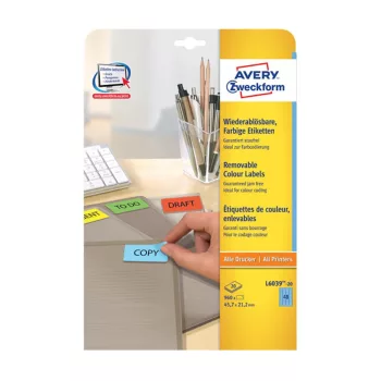   Etikett címke, univerzális visszaszedhető 45,7 x21,2 mm, Avery kék 