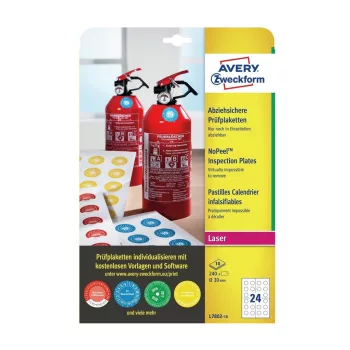   Etikett címke, nyomtatható, eltávolíthatatlan plakettek O30 mm, Avery fehér 