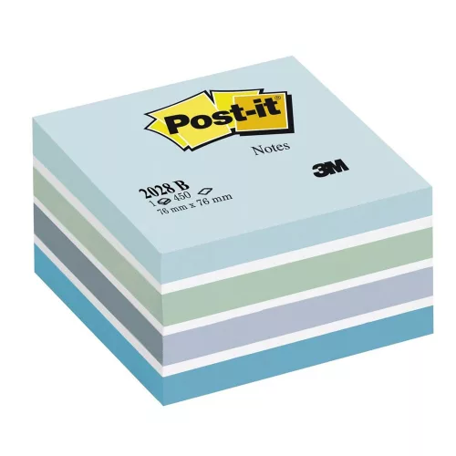 Öntapadó jegyzettömb, 76x76 mm, 450 lap, 3M POSTIT, aquarell kék