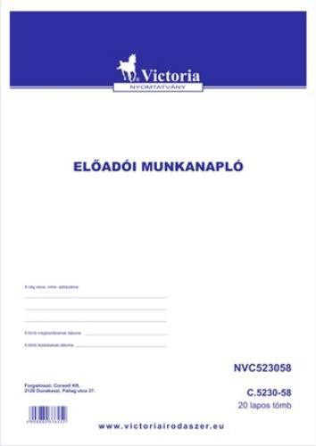 Nyomtatvány, előadói munkanapló, 20 lap, A4, VICTORIA, "C.5230-58", 20 tömb/csomag