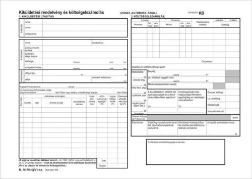 Belföldi kiküldetési rendelvény és költségelszámolás 25x2lapos tömb A4, fekvő B.18-70/UJ/V