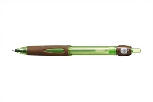 Golyóstoll, 0,4 mm, nyomógombos, zöld-barna tolltest, környezetbarát, UNI "SN-220 Powertank ", kék