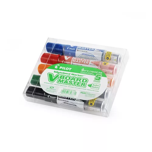 Táblamarker készlet, 2,3mm, kerek hegyű, utántölthető medium V-Board Pilot 5 klf. szín